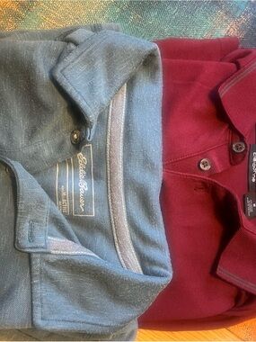 Eddie Bauer Teal Heather Polo & Maroon Polo Shirt Pair
